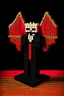 Placeholder: "VoxelVampire": Description: Vampire figure with voxel-style clothing, bat wings with pixelated texture, and a charming yet slightly mysterious expression. Pose: Elegant and confident pose, showcasing the vampire's personality. Accessories: Voxel-style clothing, bat wings with pixelated texture.