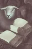 Placeholder: one black sheep reads a book on other site white sheep herd sleep