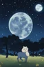 Placeholder: starry night with only one full moon in a pasture during fall anime