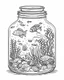 Placeholder: sea life in jar minimalistic, line art, background, vector, svg, coloring book page style, black outline on white background