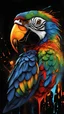 Placeholder: Parrot, Line Art, Black Background, Ultra Detailed Artistic, Detailed Gorgeous Face, Natural Skin, Water Splash, Colour Splash Art, Fire and Ice, Splatter, Black Ink, Liquid Melting, Dreamy, Glowing, Glamour, Glimmer, Shadows, Oil On Canvas, Brush Strokes, Smooth, Ultra High Definition, 8k, Unreal Engine 5, Ultra Sharp Focus, Intricate Artwork Masterpiece, Ominous, Golden Ratio, Highly Detailed, photo, poster, fashion, illustration
