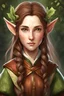 Placeholder: Illustration {elf, adult woman, villager, brown hair}, realism, realistic, semi-realistic, fantasy