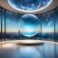 Placeholder: a light bubble,, hyper realistic light blue colors ambience, round room, , ++large Glassroom showcase cosmos view galaxies, stars,s++large Glassroom showcase cosmos view galaxies, stars, ,