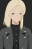 Placeholder: blonde girl, black leather jacket, black lipstick