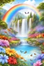 Placeholder: fantastic,Beautiful garden, flowers,rainbows, cascades arc en ciel, papillons colorés