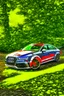 Placeholder: an Audi RS6 crashed around a tree, heavily damaged, split in half