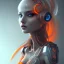 Placeholder: A beautiful portrait of a cute cyberpunk woman orange color scheme, high key lighting, volumetric light high details with white stripes and feathers and celtic paterns