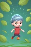 Placeholder: raindrop kid cartoon charactrer falls from the sky lands on leaf then ground below Cartoonish illustration