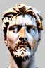 Placeholder: Ultra Realistic image, Roman sculpture, white marble material, Lionel Messi, gold Laurel leaves wreath, renaissance ornaments, one gold star in heart, sun ornament, sun rays background, chisel style, waist up portrait, emperor style, epic, celestial, cinematic lighting, God light, god rays, 4k resolution, smooth details, ornate details, soft lighting, unreal engine 5, art station, substance 3d.