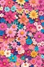 Placeholder: colorful 20 different flowers , clip art, pattern, pink background, no space between the flowers