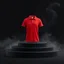 Placeholder: Mock up 3D red polo shirt on a black background podium with light smoke, Ai generated Images