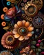 Placeholder: an ultra 8k detailed painting of many different types of steampunk flowers in RedBubble store style, intricate patterns, colorful, photorealistic
