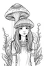 Placeholder: mushroom girl idea, line art, background, vector, svg, black outline on white background, leave plenty of white space beetween lines for coloring, tattoo style, tattoo idea,full body, minimalist