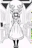 Placeholder: girl with demon mask in the middle of the room., line arts, manga style