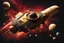 Placeholder: defence spacecraft in gold, black, red background space, stars, planets, nebulas