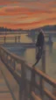 Placeholder: portrait on a bridge at sunset, a more intense "scream" that looks like the original painting by Edvard Munch, bokeh like, down-light, unreal engine, prize winning