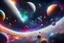 Placeholder: a universescape in outerspace with a vast array of colourful stars and planets. an astronaught floating through space in orbit . diverse range of colours. HD RENDER