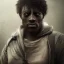 Placeholder: mysterious, black man, long curly black hair, scar on eye, hooded, post-apocalyptic, realistic, intriacte detail, sci-fi fantasy style, volumetric lighting, particales,highly detailed,cinamatic, deep colours,8k