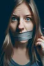 Placeholder: Adult girl wearing duct tape over mouth