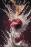 Placeholder: Explosion, splash, cherry is falling into the water, close up, water is splashing radially, centered, perfect composition, vogue style, Creative food photography, softbox, trending on art station, sharp focus, studio photo, intricate details, highly detailed, by Greg Rutkowski, fashion magazine cover