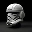 Placeholder: Create a 1024x1024 square image featuring a 2D front view of a helmet inspired by the iconic space trooper from the Star Wars series. The helmet should be rendered in a minimalist and geometric style, highlighting its sleek design with a monochrome color palette. The helmet should be centrally placed, taking up most of the frame, with a focus on the symmetrical design of the eye slits, mouth grill, and the clean, curved lines that define its form. The background should be a flat white color to e