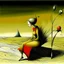 Placeholder: girl sitting on a bench. Yves Tanguy