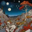 Placeholder: Colourful, peaceful, Egon Schiele, Max Ernst, night sky filled with galaxies and stars, rocks, trees, flowers, one-line drawing, sharp focus, 8k, deep 3d field, intricate, ornate