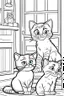 Placeholder: coloring page for kids, Cats in the house, cartoon style, thick lines, low detail, no shading