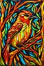 Placeholder: a fire sparrow painting in the style of Van goah