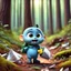 Placeholder: a very little Cute Figure, with cute face, collects trash in the forest, pixar style