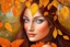 Placeholder: an oil painting of the autumnal equinox, a young beautiful woman surrounded by autumn leaves, detailed eyes, an airbrush painting by josephine wall, deviantart, airbrush art, detailed painting, pre-raphaelite, 3d render, rococo art