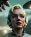 Placeholder: Ultra Realistic retro sci-fi 1960 scene, waist up view portrait, blonde woman, sweet young Marilyn Monroe face, perfect iris, tight latex coat, Strange planet background, Retro sci-fi style glass helmet, sphere dron, fog, rain, soft color, highly detailed, unreal engine 5, ray tracing, RTX, lumen lighting, ultra detail, volumetric lighting, 3d, finely drawn, high definition, high resolution.