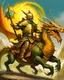 Placeholder: Iranian super soldier with his golden helmet and flaming spears riding a dragon