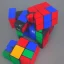 Placeholder: mile tall rubik's castle red green blue white fantasy foggy