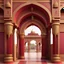 Placeholder: Hyper Realistic Traditional Indian Palace's Gate Traditionally Crafted Maroon Arches And Red Pillars With Golden Work.