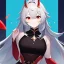 Placeholder: Genshin woman, Clear Focus High resolution, Calm Background, Light skinned woman, Black long beatiful hair, Red sparkling eyes, Red Horns, Black crop top, Black long bangs