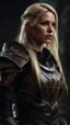 Placeholder: blonde female hunter wearing leather half armour dark fantasy Realistic 4k