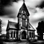 Placeholder: black and white old church satanic