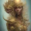 Placeholder: sango fantasy, fantasy magic, intricate, sharp focus, illustration, highly detailed, digital painting, concept art, matte, artgerm and paul lewin and kehinde wiley, masterpiece sexy lips Asian afro lips black African lady body mermaid Dragon head golden space lady sea under water mermaid pretty