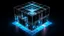 Placeholder: Cube tesseract located strictly in the middle of picture with space around it and with glow in tesseract, but without glow below it, without background or table. For 404 error page.