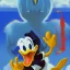 Placeholder: donald duck ghost kaiju destroying a castle by walt disney and dali