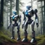 Placeholder: super humanoid robots standing in the forest and watching the mechanical world in the distance