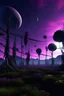 Placeholder: sur une planète inconnue le ciel est violet, les plantes sont mystérieuse. les arbres sont de longue tige qui se sépare en dizaines de lianes et le gazon est des petites boule de lumière