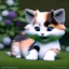 Placeholder: pixar style, volumetric garden environment and background, realistic painting of a cute calico kitten laying on the ground, looking excited, detailed digital painting, extreme dense and fine fur, anime, ornate, colour-washed colors, elegant, small minutiae, tiny features, particulars, centered, smooth, sharp focus, renderman gofur render, 8k, uhd, detailed eyes, realistic shaded volumetric lighting, sunlight caustics, backlight, centered camera view