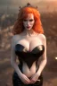 Placeholder: Christina Hendricks as evil queen in black leather gown, feminie, angry, stern look on her face, volouptous, busty, cleavage, emperious, mature, style of frank miller sin city, unreal 5, octane render,cinema4d, dynamic lighting, dramatic lighting, 4k, redshift render, highly detailed, hyper realistic, inside dungeon