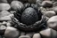 Placeholder: a black spiky dragon egg sitting in a nest made of rocks