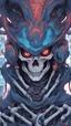 Placeholder: a close up of a person with a skull on their head, blue and black colors, anime skull portrait man, scary detailed art in color, hiroyuki-mitsume takahashi, nychos art aesthetic, half man half skeleton, anime cyberpunk art, colored manga art, rossdraws pastel vibrant, hot colors. insanely detailed, beautiful anime portrait, stunning anime face portrait, scary art in color