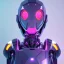 Placeholder: Modern robot face, Sci-fi character, purple backlight, pink and purple, scifi suit, profile, purple background, pink lighting