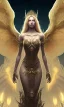 Placeholder: Female angel with beautiful perfect face big wings and golden crown floating above the ground in the dark enviroment, anatomically correct, michelangelo style, detailed, world of warcraft style, dark forest, trees, painting, brush strokes, 8k, dark forest in the background, epic scene, epic painting