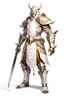 Placeholder: Full Body, Male Dragonborn, monk, Armour as Holy Knight, boxer pose, White outfit colour theme